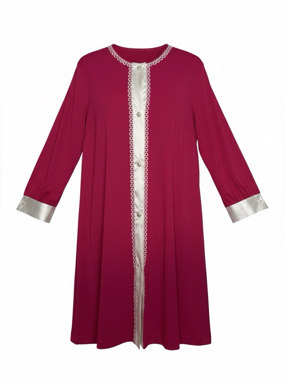 LORRAINE Bright Pink Vintage Button Front Housecoat Robe Size Medium